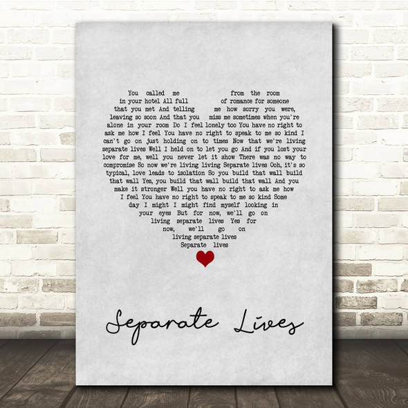 Phil Collins Separate Lives Grey Heart Song Lyric Quote Music Poster Print