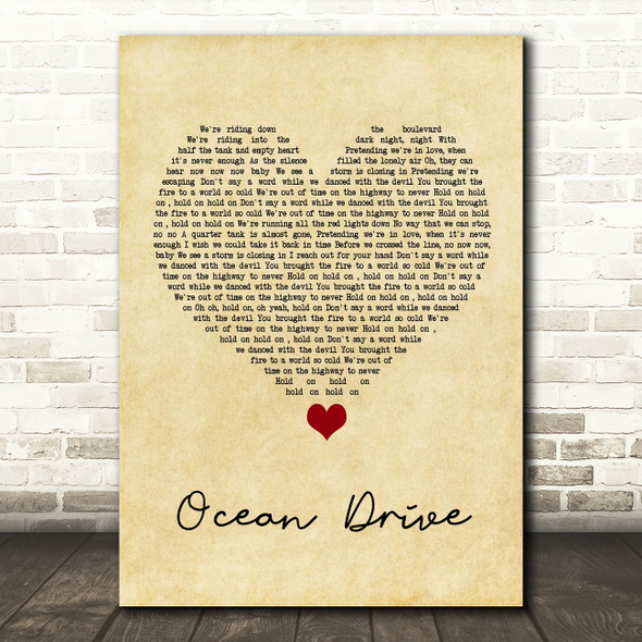 Duke Dumont Ocean Drive Vintage Heart Song Lyric Quote Music Poster Print