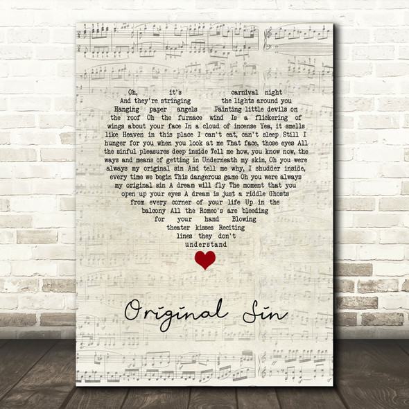 Elton John Original Sin Script Heart Song Lyric Quote Music Poster Print