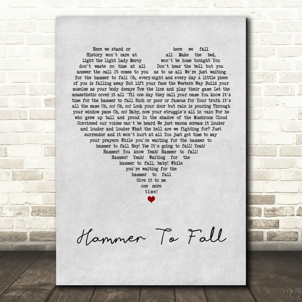 Queen Hammer To Fall Grey Heart Song Lyric Quote Music Poster Print