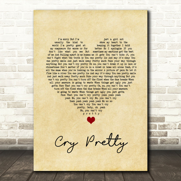 Carrie Underwood Cry Pretty Vintage Heart Song Lyric Quote Music Poster Print