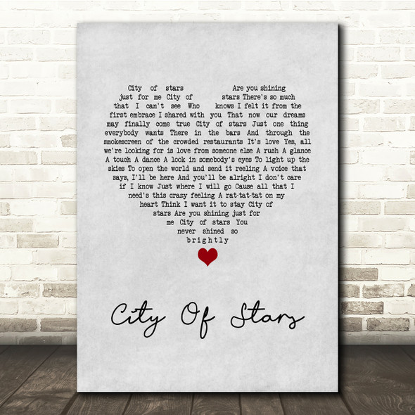 La La Land Cast City Of Stars Grey Heart Song Lyric Quote Music Poster Print