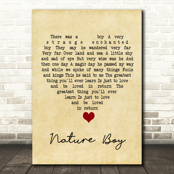 Nat King Cole Nature Boy Vintage Heart Song Lyric Quote Music Poster Print