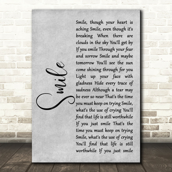 Nat King Cole Smile Grey Rustic Script Song Lyric Quote Music Poster Print