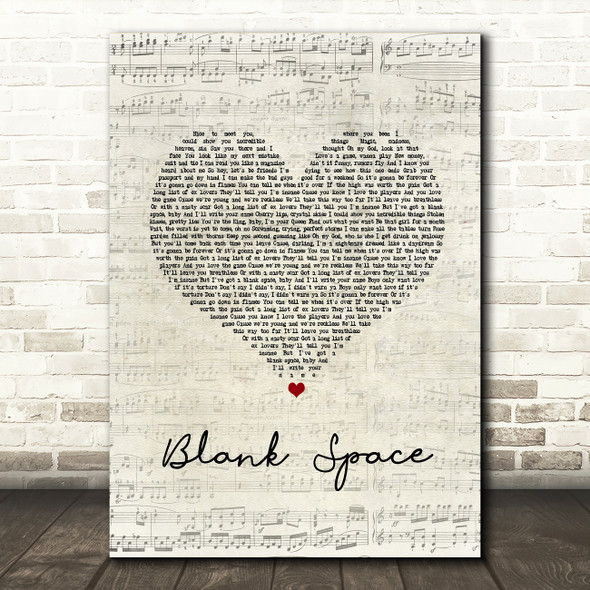 Taylor Swift Blank Space Script Heart Song Lyric Quote Music Poster Print