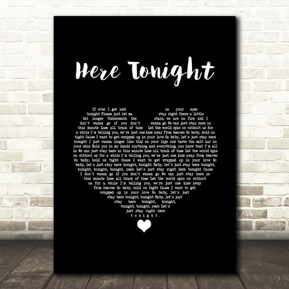 Brett Young Here Tonight Black Heart Song Lyric Quote Music Poster Print