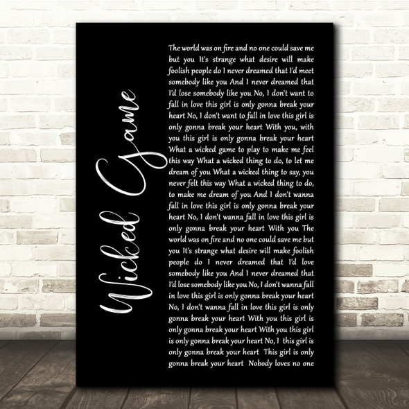 Chris Isaak Wicked Game Black Script Song Lyric Quote Music Poster Print