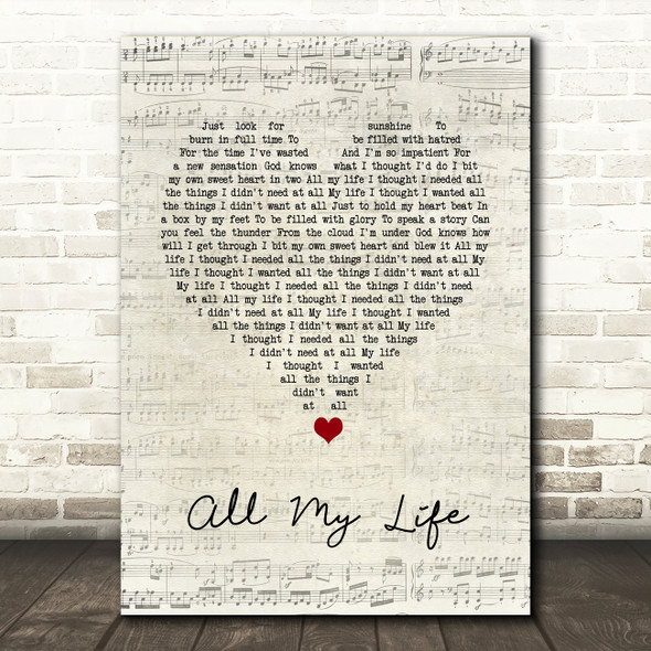 Evan Dando All My Life Script Heart Song Lyric Quote Music Poster Print