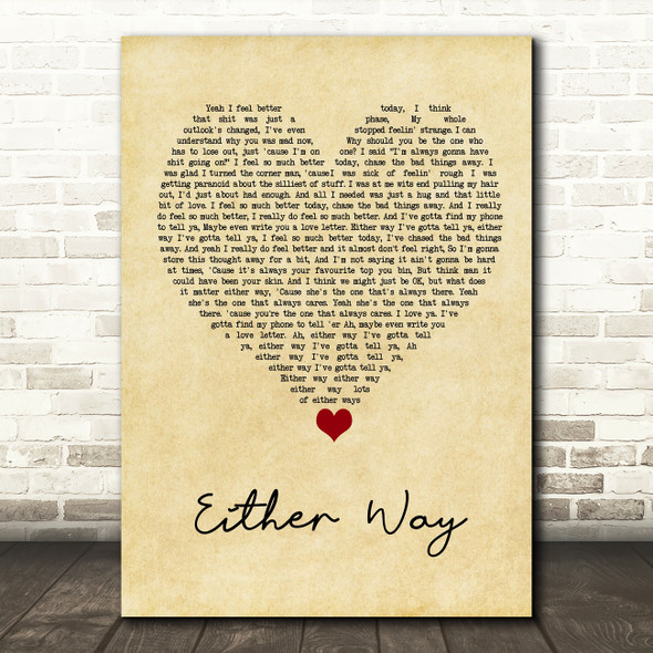 The Twang Either Way Vintage Heart Song Lyric Quote Music Poster Print