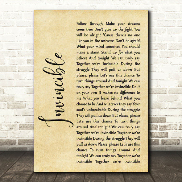 Muse Invincible Rustic Script Song Lyric Quote Music Poster Print