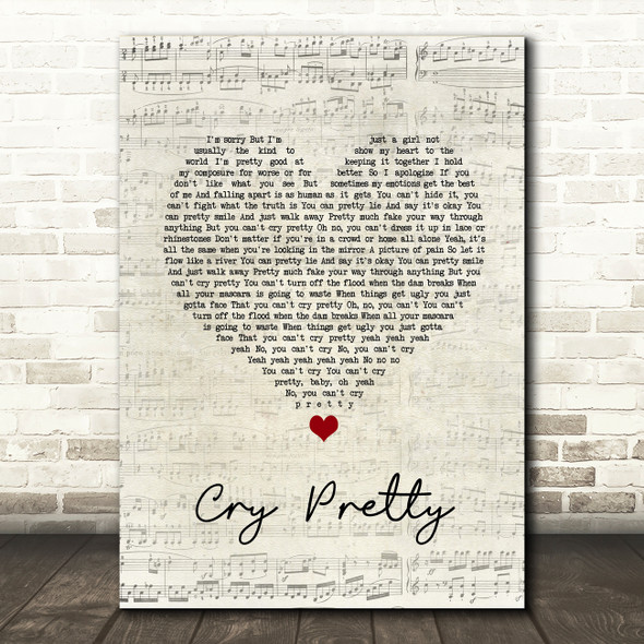 Carrie Underwood Cry Pretty Script Heart Song Lyric Quote Music Poster Print