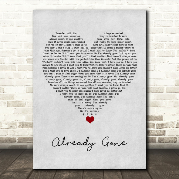 Kelly Clarkson Already Gone Grey Heart Song Lyric Quote Music Poster Print