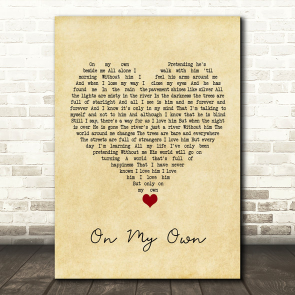 Les Misérables On My Own Vintage Heart Song Lyric Quote Music Poster Print