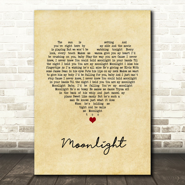 Ariana Grande Moonlight Vintage Heart Song Lyric Quote Music Poster Print