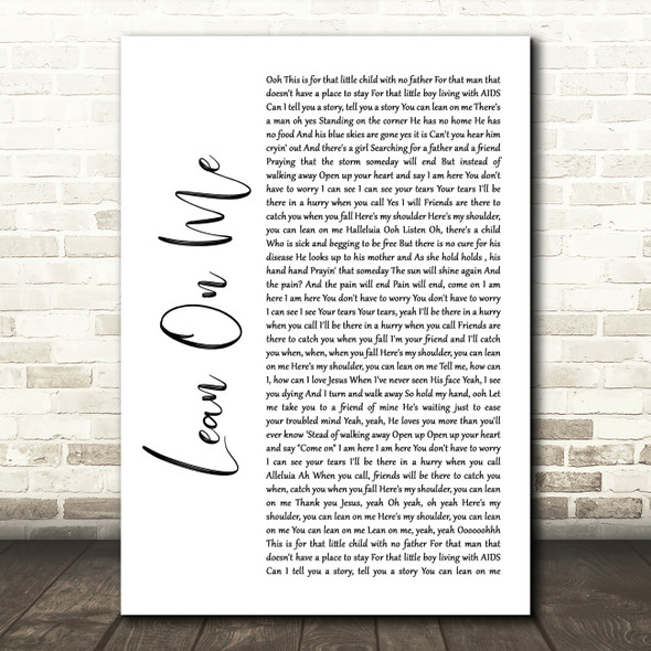 Kirk Franklin Lean On Me White Script Song Lyric Quote Music Poster Print