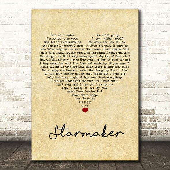 Fame Academy Starmaker Vintage Heart Song Lyric Quote Music Poster Print
