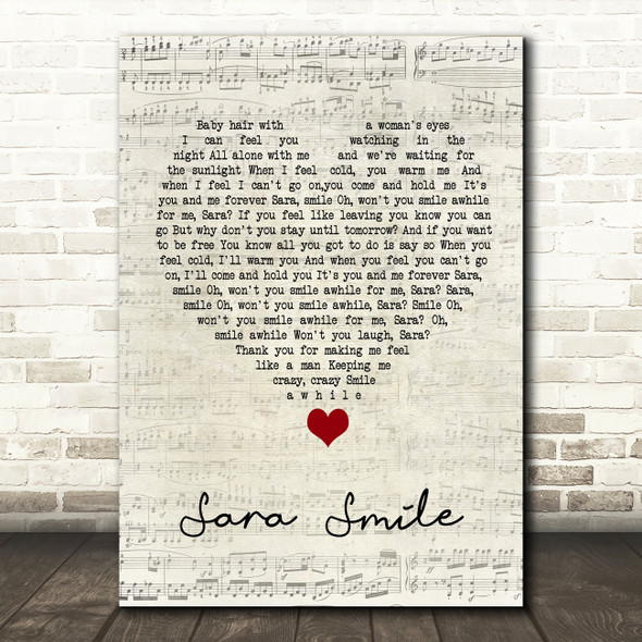 Hall & Oates Sara Smile Script Heart Song Lyric Quote Music Poster Print