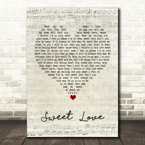 Anita Baker Sweet Love Script Heart Song Lyric Quote Music Poster Print