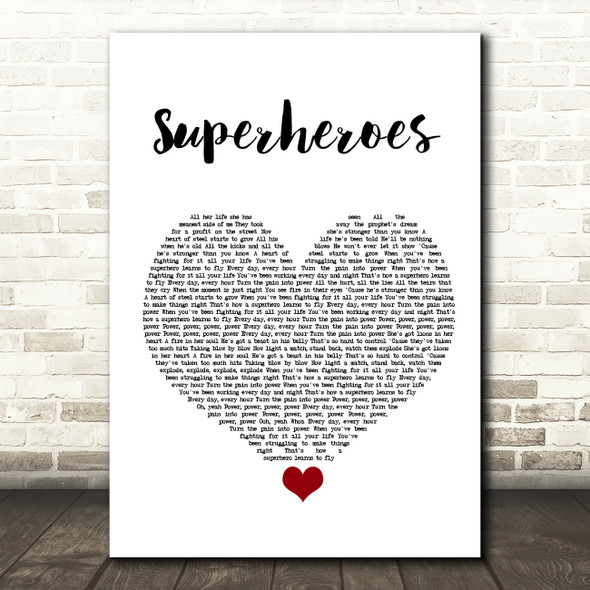 The Script Superheroes White Heart Song Lyric Quote Music Poster Print