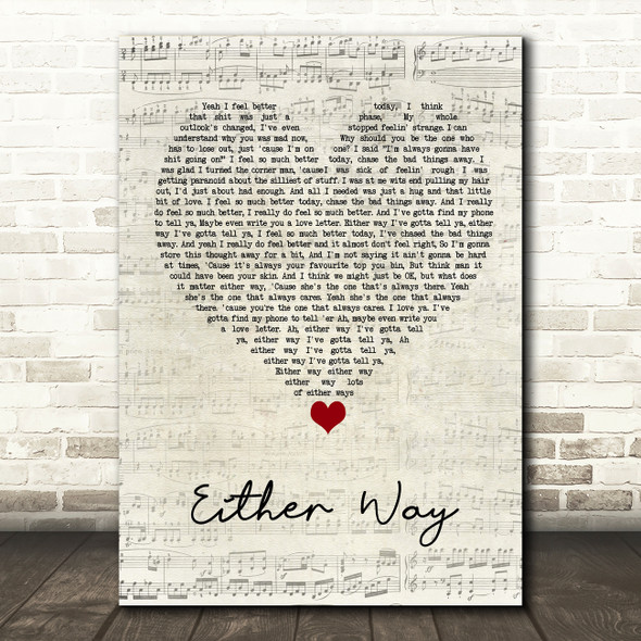 The Twang Either Way Script Heart Song Lyric Quote Music Poster Print