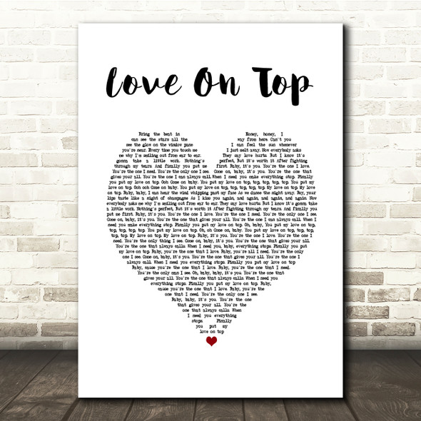 Beyonce Love On Top White Heart Song Lyric Quote Music Poster Print