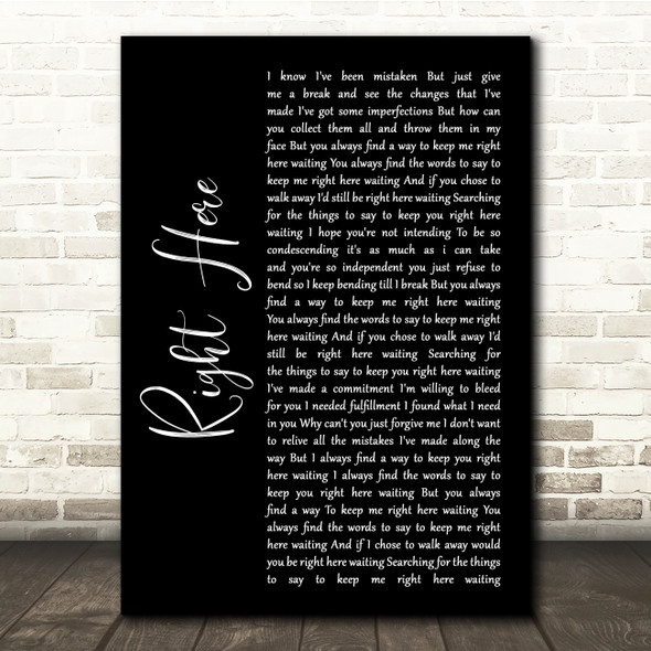 Staind Right Here Black Script Song Lyric Quote Music Poster Print