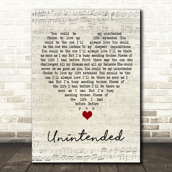 Muse Unintended Script Heart Song Lyric Quote Music Poster Print
