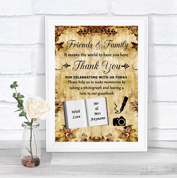 Autumn Vintage Photo Guestbook Friends & Family Personalized Wedding Sign