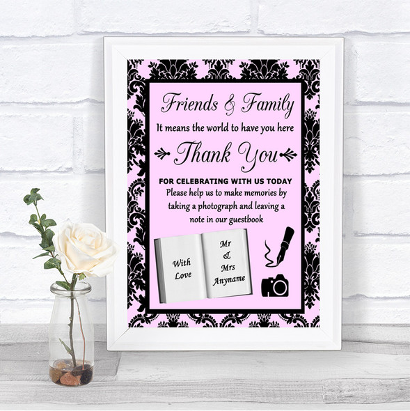 Baby Pink Damask Photo Guestbook Friends & Family Personalized Wedding Sign