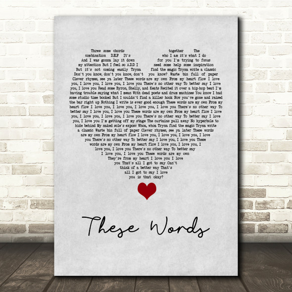 Natasha Bedingfield These Words Grey Heart Song Lyric Quote Music Poster Print
