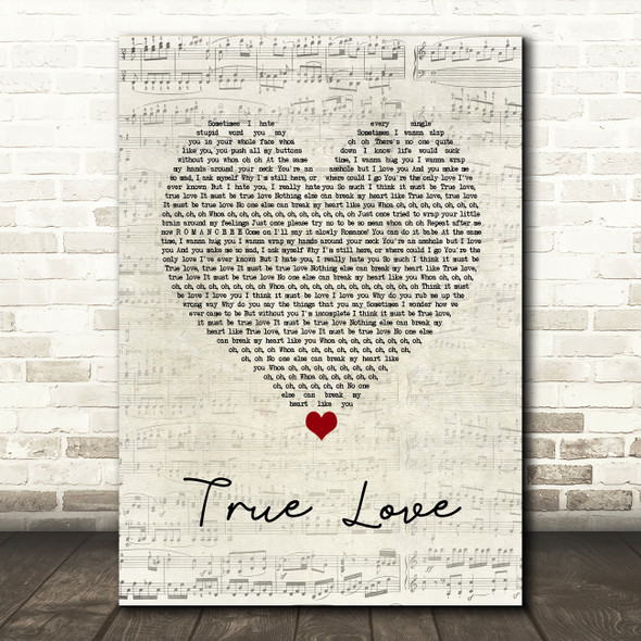 P!nk ft. Lily Allen True Love Script Heart Song Lyric Quote Music Poster Print