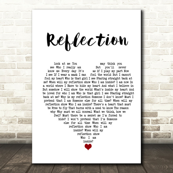 Christina Aguilera Reflection White Heart Song Lyric Quote Music Poster Print
