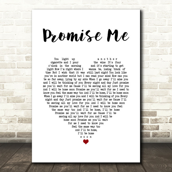 Beverley Craven Promise Me White Heart Song Lyric Quote Music Poster Print