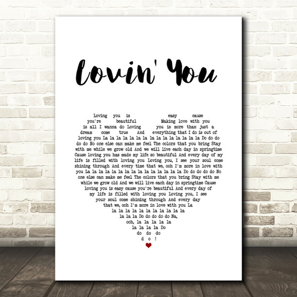 Minnie Riperton Lovin' You White Heart Song Lyric Quote Music Poster Print