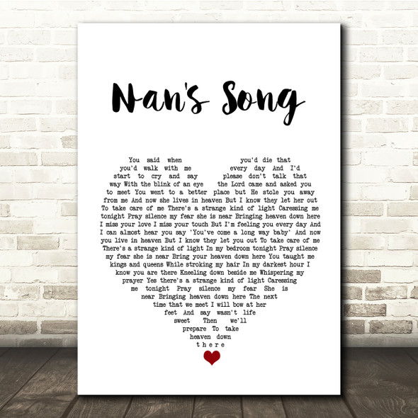 Robbie Williams Nan's Song White Heart Song Lyric Quote Music Poster Print