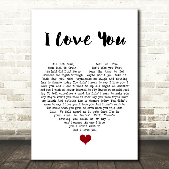 Billie Eilish I Love You White Heart Song Lyric Quote Music Poster Print