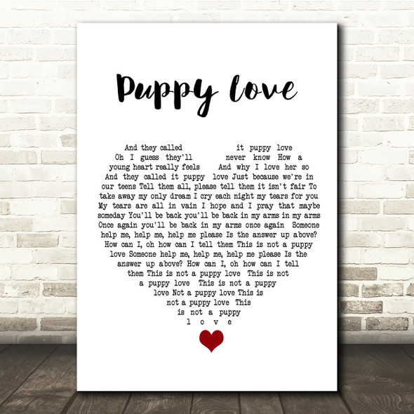Donny Osmond Puppy Love White Heart Song Lyric Quote Music Poster Print