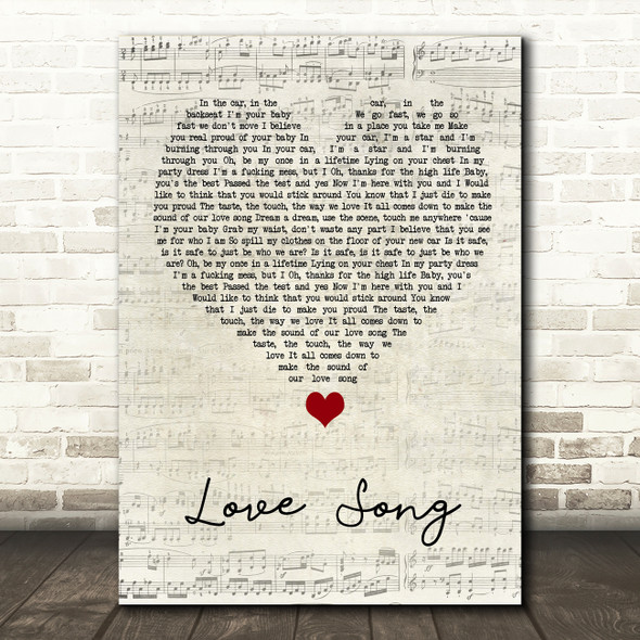 Lana Del Rey Love Song Script Heart Song Lyric Quote Music Poster Print