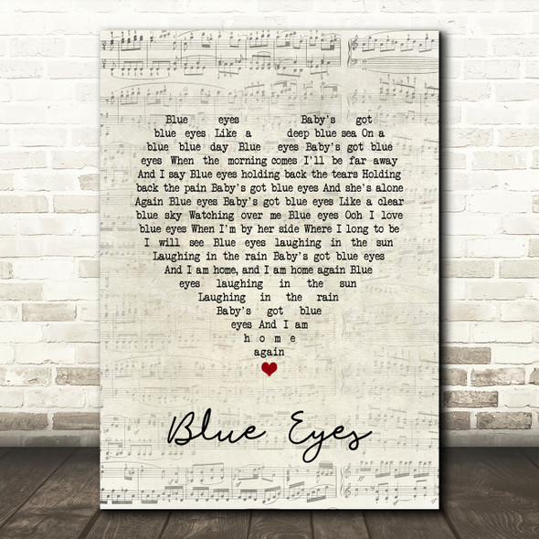 Elton John Blue Eyes Script Heart Song Lyric Quote Music Poster Print