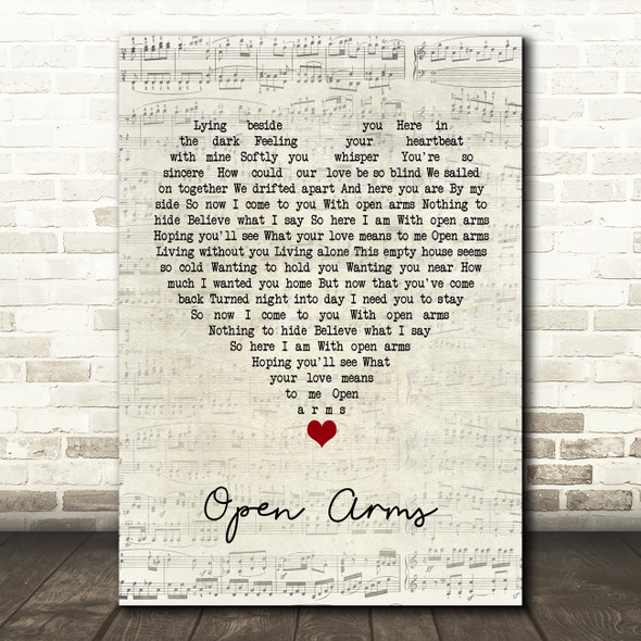 Journey Open Arms Script Heart Song Lyric Quote Music Poster Print