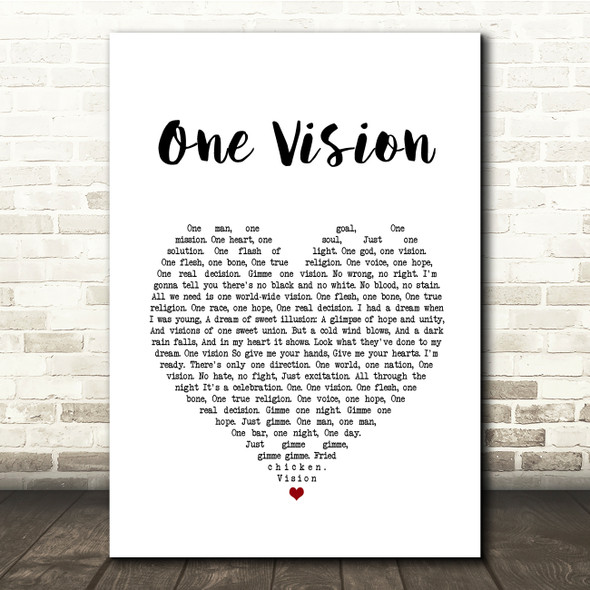 Queen One Vision White Heart Song Lyric Quote Music Poster Print