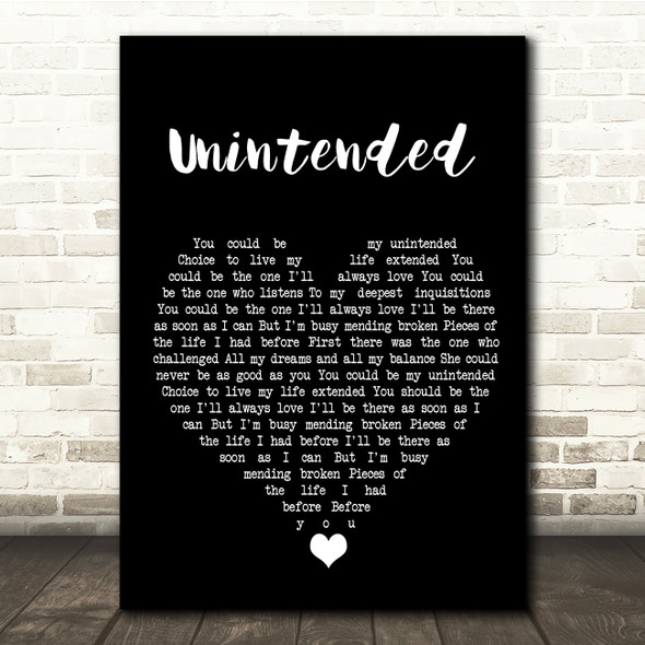 Muse Unintended Black Heart Song Lyric Quote Music Poster Print