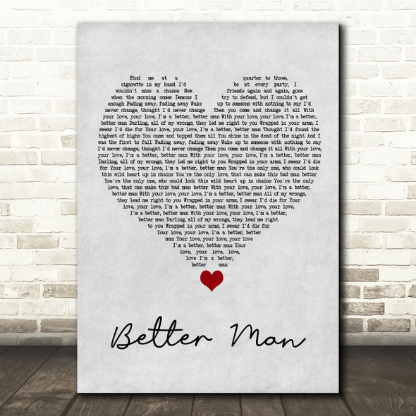 5 Seconds Of Summer Better Man Grey Heart Song Lyric Quote Music Poster Print