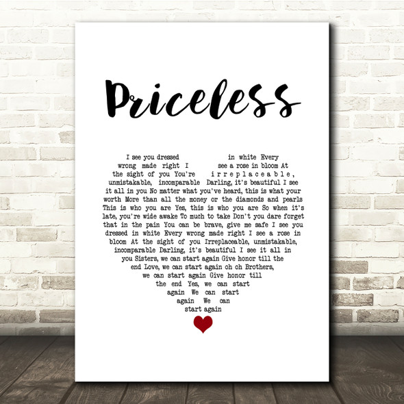for KING & COUNTRY Priceless White Heart Song Lyric Quote Music Poster Print