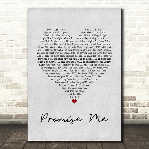 Beverley Craven Promise Me Grey Heart Song Lyric Quote Music Poster Print