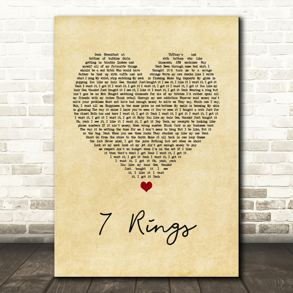 Ariana Grande 7 Rings Vintage Heart Song Lyric Quote Music Poster Print