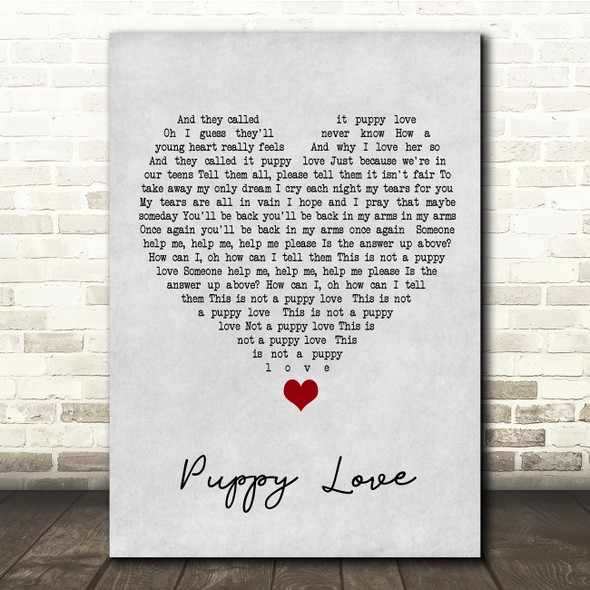 Donny Osmond Puppy Love Grey Heart Song Lyric Quote Music Poster Print