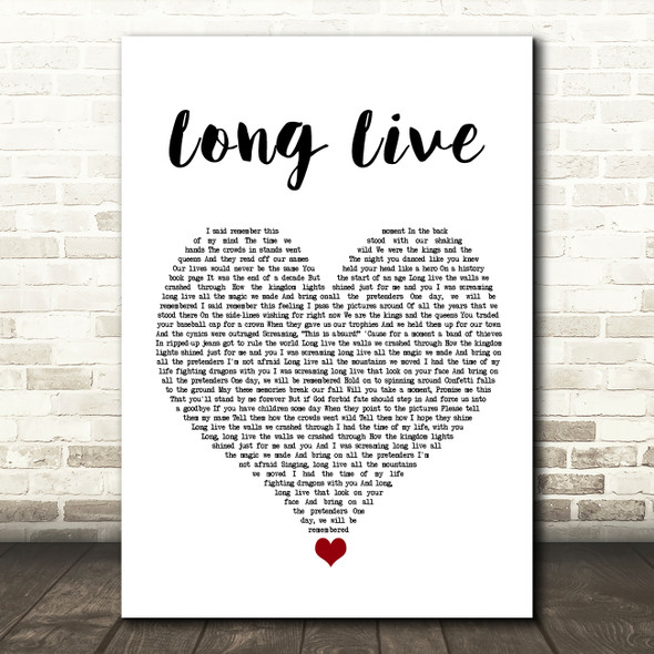Taylor Swift Long Live White Heart Song Lyric Quote Music Poster Print