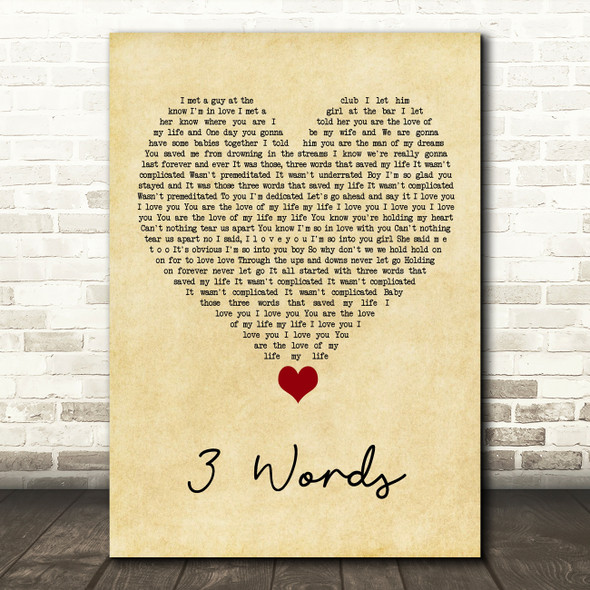 Cheryl Cole 3 Words Vintage Heart Song Lyric Quote Music Poster Print