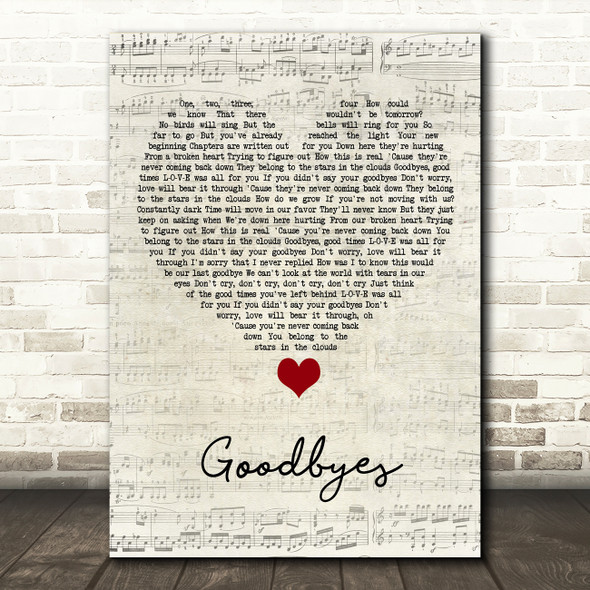 Jorja Smith Goodbyes Script Heart Song Lyric Quote Music Poster Print